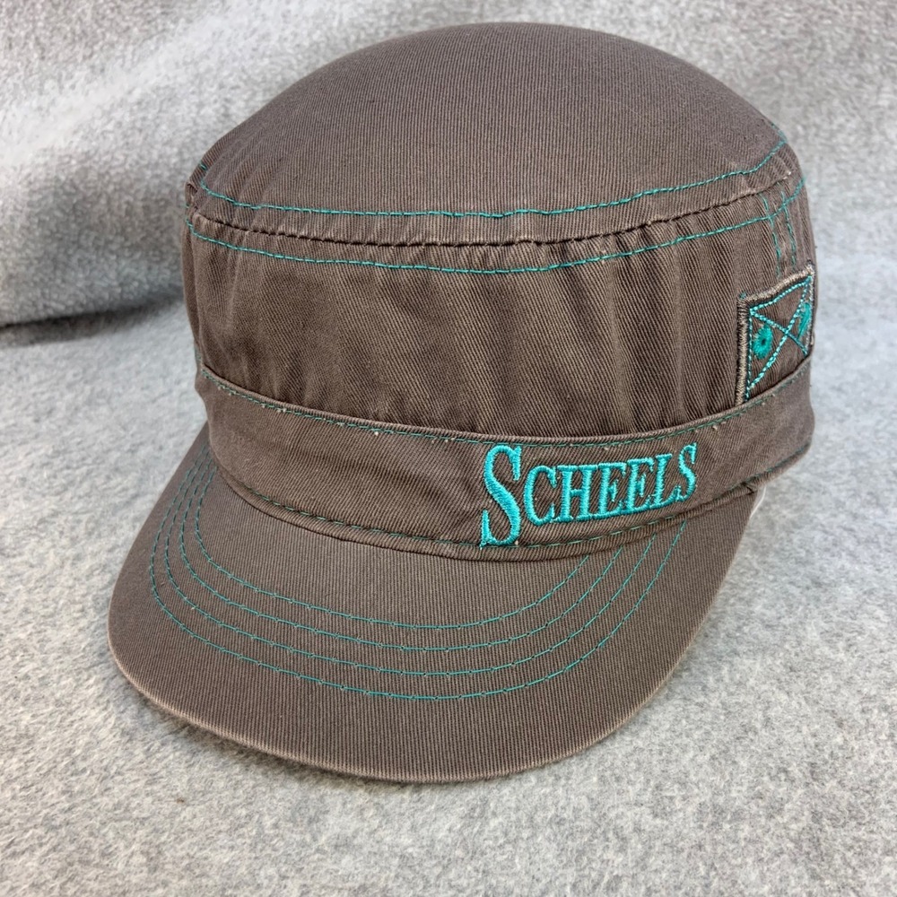 Scheels Logo Womens Gray Outdoor Cap Cadet Military Hat Teal Stitching OSFM